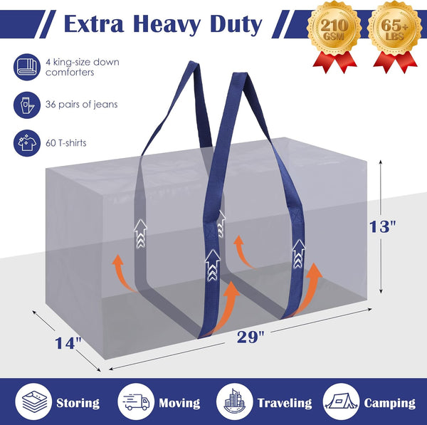 6 Pack Moving Bags Heavy Duty 210GSM with Full-Open Side Zipper for College Dorm Move-In