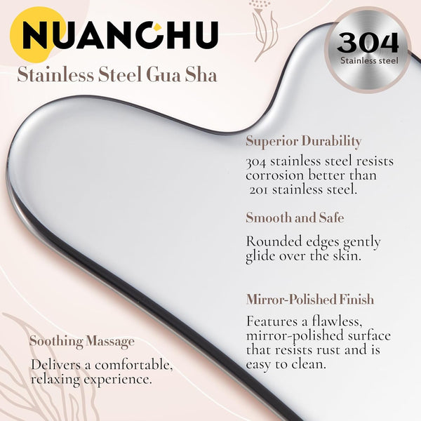 Nuanchu stainless steel gua sha facial tool for body with pouch, lymphatic drainage massage gift