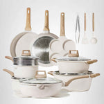 CAROTE 21Pcs non-stick cookware set, induction compatible, white granite finish, PFOS and PFOA free cooking set