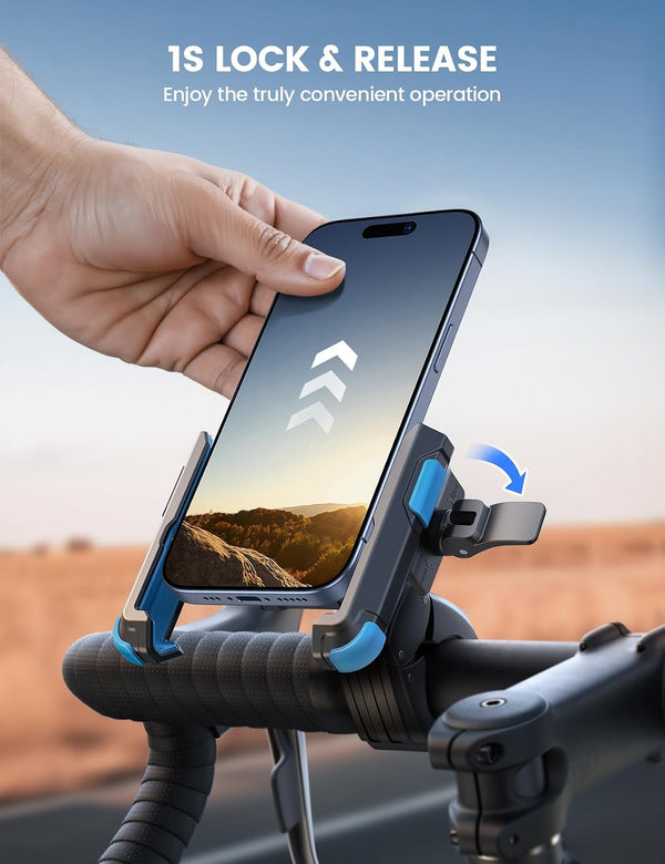 Lamicall Motorcycle Bike Phone Mount - [1s Quick Release] Bike Cell Phone Holder Clip, Bicycle Scooter Handlebar Clamp, Gifts for iPhone 17 16 15 14 Pro Max, Galaxy S25 S24 Ultra, 4.7-7" Phones, Blue