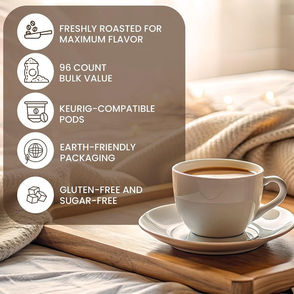 InfuSio Flavored Coffee Pods Variety Pack, 96 Count, 12 Medium Roast Blends, Compatible with Keurig K-Cup 2.0 Brewers