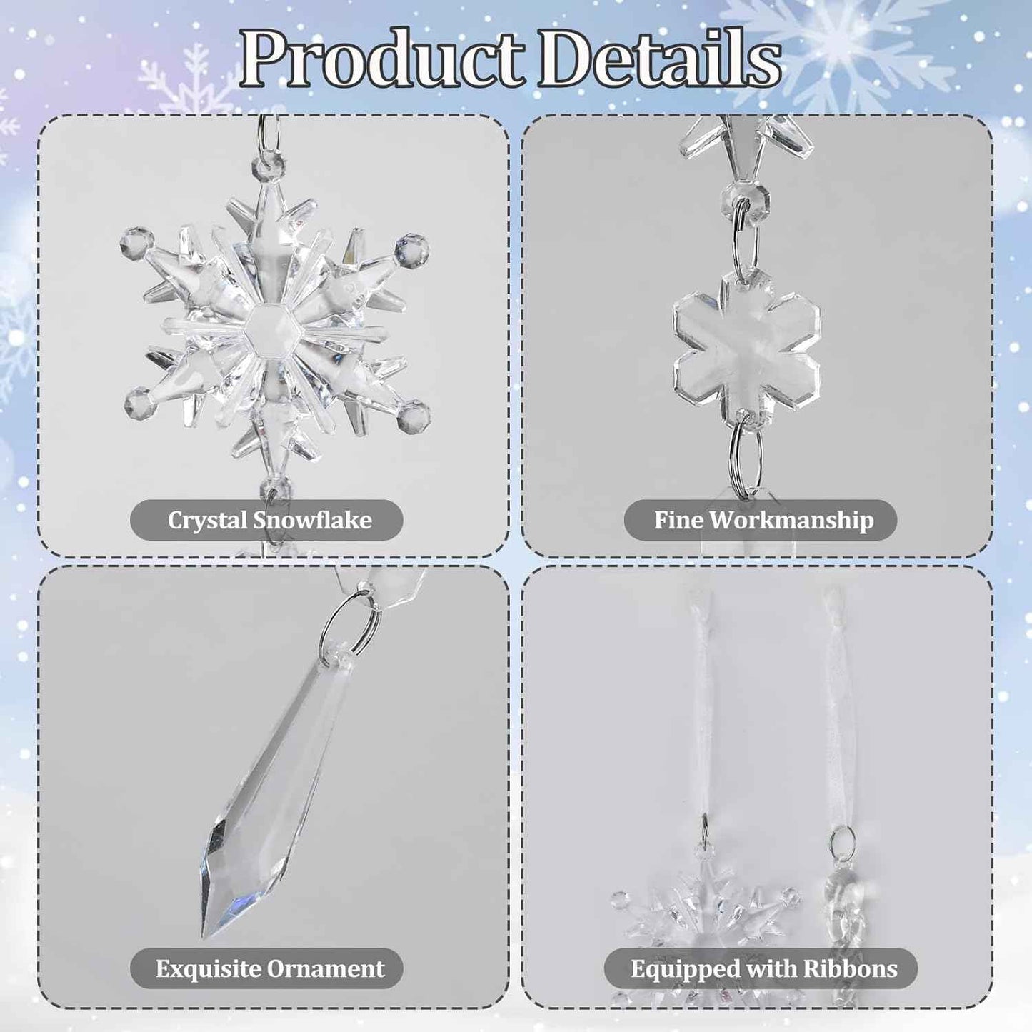 Crystal Ornaments Christmas Tree Decorations - 21pcs Christmas Tree Ornaments Sparkling Dazzling Festival Party Decoration Crystal Snowflake Design Hanging Ornament Holiday Season Home Decor