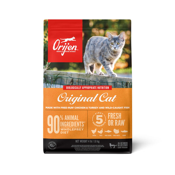 Orijen grain-free high protein premium dry cat food original recipe, 4lb bag, fresh and raw ingredients
