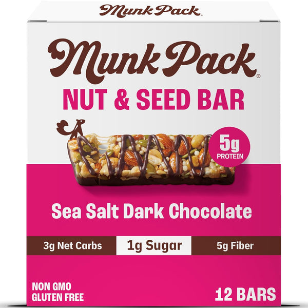 Munk Pack Coconut Almond Dark Chocolate Nut Bars, 12 Count, Gluten Free, Keto, Low Carb, 5g Fiber, Plant Protein
