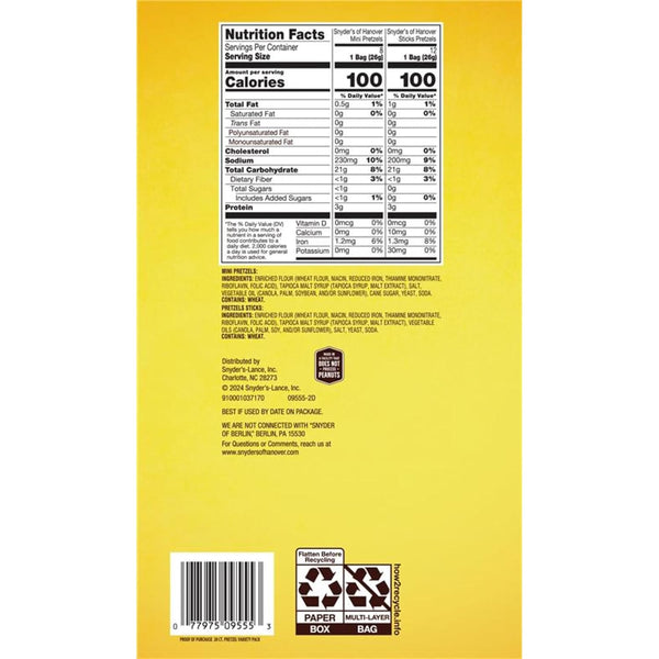 Snyder's of Hanover Variety Pack Pretzels, 20 Count, 0.92 Oz, Non-GMO
