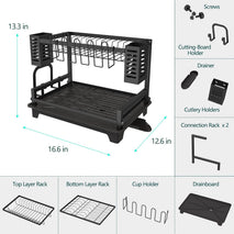 Large capacity 2-tier dish drying rack with stainless steel construction