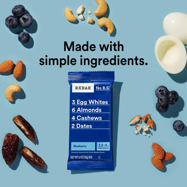RXBAR Blueberry Protein Bars, 22oz Box, 12 Count, Gluten Free