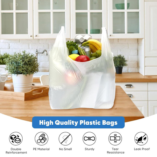 Plastic Bags - 100 Pack (11.5'x 6.5" x 21') with Handles for Small Business, Restaurants, Grocery & Trash