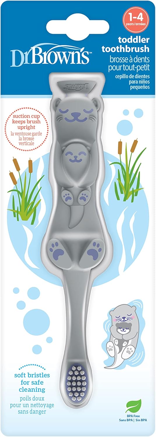 Dr. Brown's Baby and Toddler Toothbrush, Green and Orange Dinosaur 2-Pack, 1-4 Years