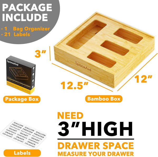 Bamboo Bag Storage Organizer for Kitchen Drawer