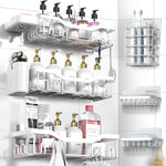 Shower Caddy Adhesive Shower Organizer 7-Pack, Rustproof Stainless Steel Bathroom Shelves, Large Capacity No-Drill Rack Storage Accessories with Soap Dish Toothbrush Holder &24 Hooks Home Decor