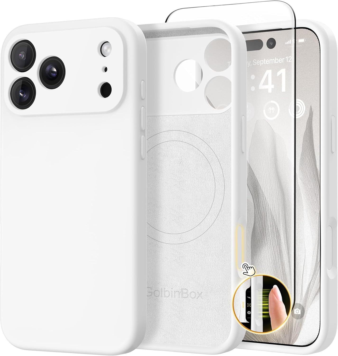 GolbinBox Magnetic for iPhone 17 Pro Max Case, Compatible with MagSafe, [Full Camera Protection] [Screen Protector], Silicone Shockproof Phone Cover with Anti-Scratch Microfiber Lining, Chalk Pink - Rayz Mart