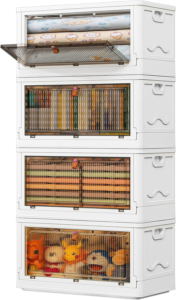 4-tier plastic storage bins with wheels for office and home use