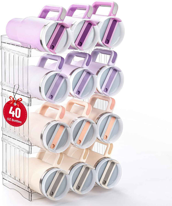 Stanley Cup 40 oz Tumbler Organizer - Stackable Storage Holder for Large Water Bottles, 4-Pack