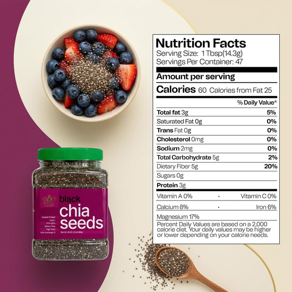 Golden Crown Black Chia Seeds- Gluten-Free Superfood | Rich in Omega-3 & Fiber | Keto Friendly Chia Seeds | Perfect For Chia Pudding, Smoothies, Salads, Baking & More, 24 Oz (1.5 Lb)
