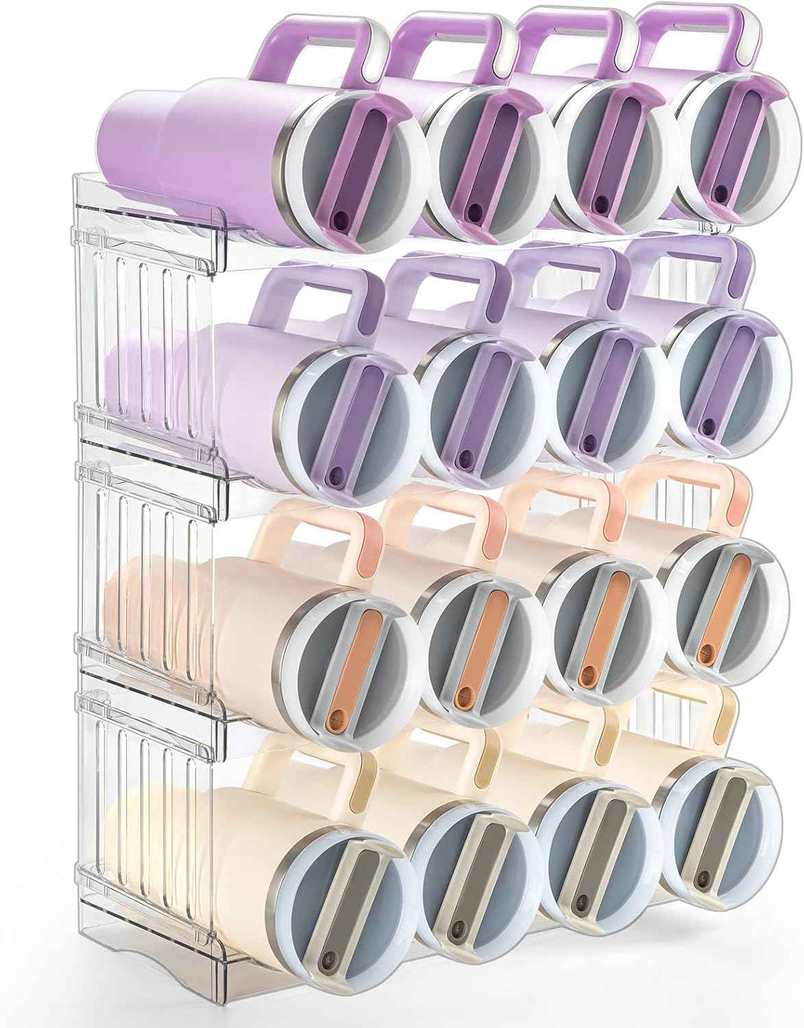 Large Tumbler Organizer for Stanley Cup 40 oz, Patented Kitchen Pantry Organizers and Storage for Stanley Cup Accessories, Stackable Water Bottle Organizer Holder Gifts 4Pack Large-12-bottle