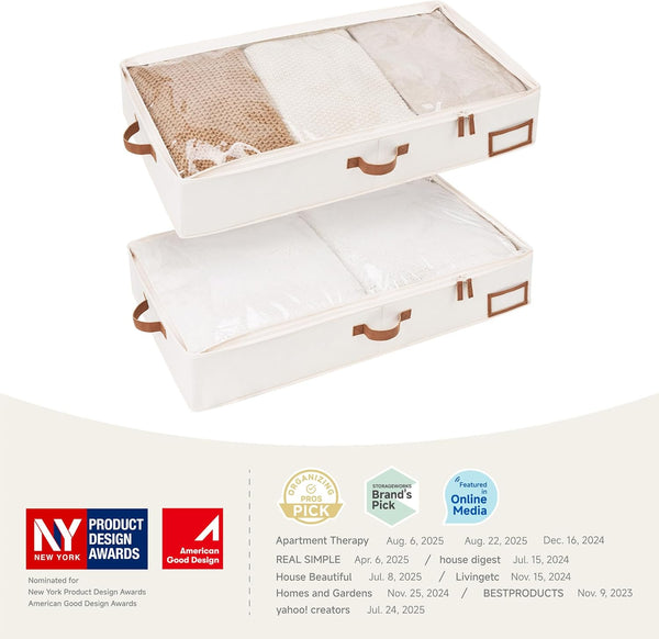 StorageWorks Large Under Bed Storage Containers with Handles and Label Holder, 2 Pack Ultra-thick Fabric Storage Bins