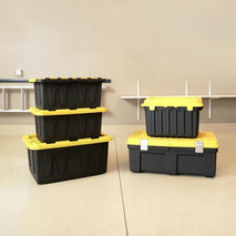 Heavy Duty Plastic Storage Bins with Lids, 15 Gallon, Black/Yellow