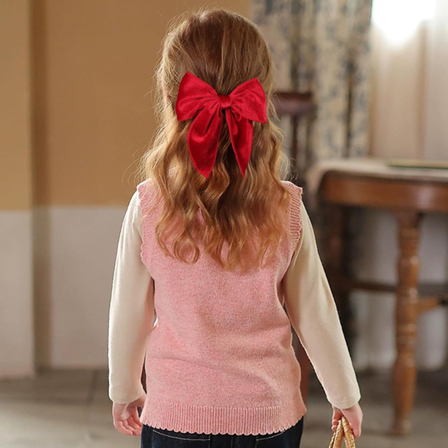 5" Red Christmas Velvet Fable Hair Bows Kids Big Velvet Ribbon Sailor Bow Alligator Clip Cheer Barrettes Hairpins Valentines New Year Gift Accessory for Toddler Teen Baby Girls