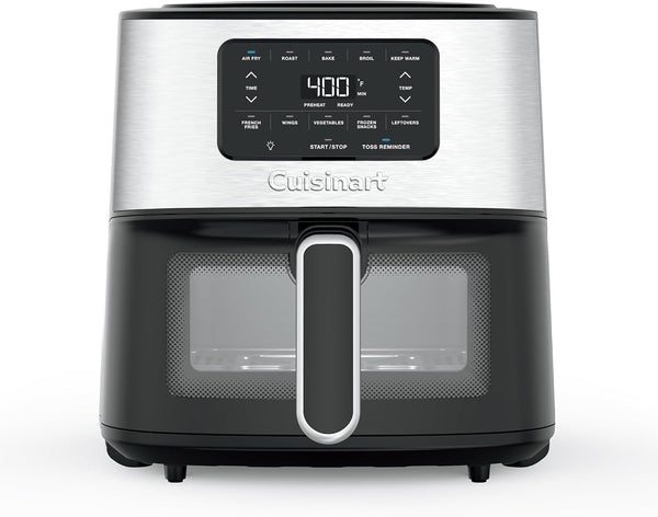 Cuisinart Air Fryer, 2.6-Quart Compact Basket Fryer with 3 Cooking Functions to Air Fry, Roast, and Bake, 3 Airfryer Presets, Dishwasher-Safe Parts, AIR-80, Stainless Steel & Black
