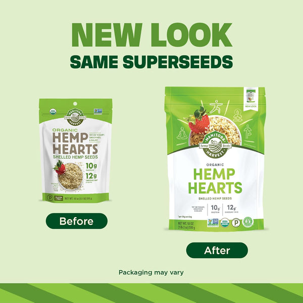 Manitoba Harvest Organic Hemp Seeds, 18oz, 10g Plant Based Protein and 12g Omega 3 & 6 per Serving, Smoothies and Salads