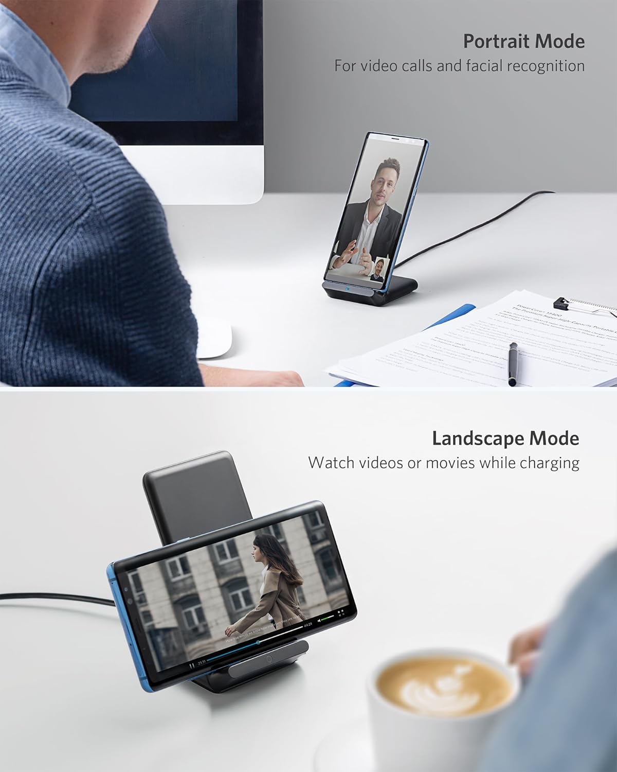 Anker 313 Wireless Charger (Stand), Qi-Certified for iPhone 17/17/17 Pro/17 Pro Max/15/14/13, 10W Fast-Charging Galaxy S23 S22 S21(No AC Adapter) - Rayz Mart