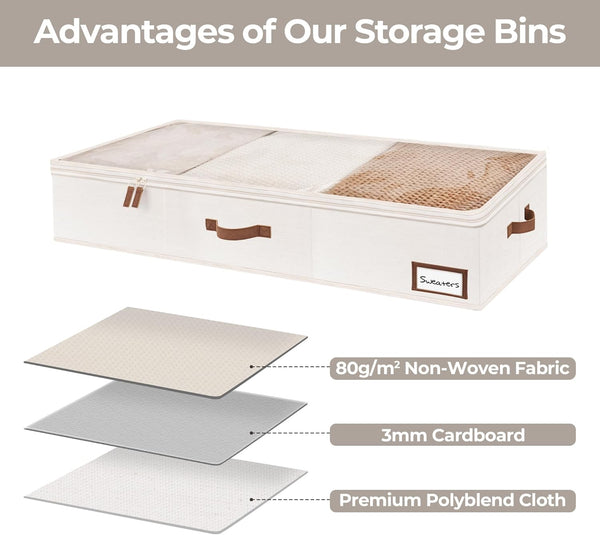 StorageWorks Large Under Bed Storage Containers with Handles and Label Holder, 2 Pack Ultra-thick Fabric Storage Bins