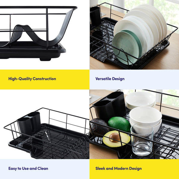 3-piece dish drainer rack set with cutlery holder for kitchen