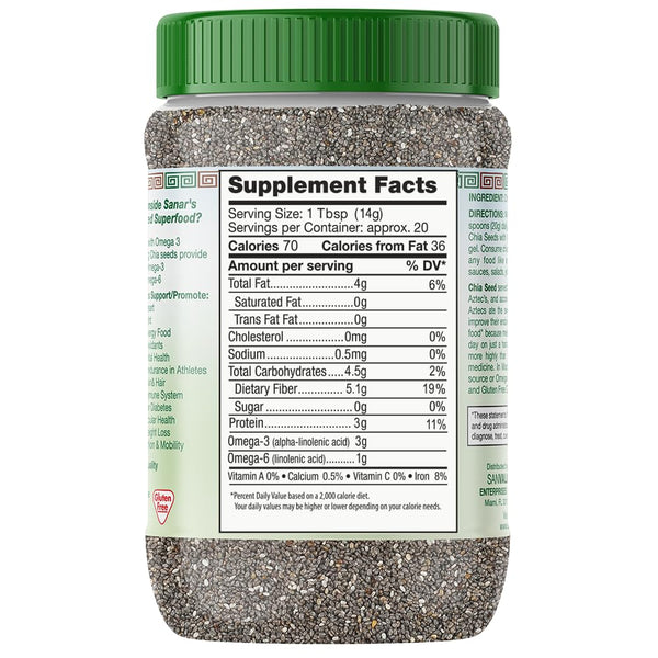 Sanar Naturals Raw Black Chia Seeds | High Fiber Superfood for Smoothies & Baking, Gluten Free, Vegan, 10 oz
