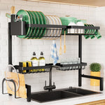 Adjustable over sink dish drying rack with large capacity and multifunctional baskets