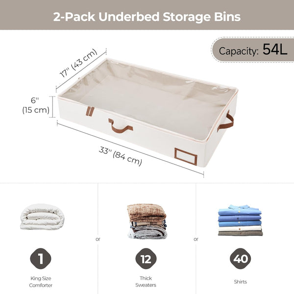 StorageWorks Large Under Bed Storage Containers with Handles and Label Holder, 2 Pack Ultra-thick Fabric Storage Bins