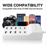 USB Charging Station with 6 USB-A and 4 USB-C Ports, 50W 10A USB Charger Block for Smart Phone, Tablet, Laptop, Multiple Devices - USB Power Strip with Auto-Detect Technology