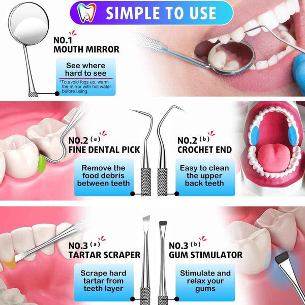 G.CATACC Dental Tools, Dental Pick Teeth Cleaning Tools, Plaque Remover, Professional Stainless Steel Tooth Scraper