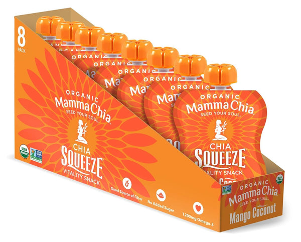 Mammachia Organic Chia Squeeze Vitality Snack, Wild Raspberry, No Added Sugar, Vegan Friendly, Kosher, USDA Certified Organic, Gluten Free & Non-GMO, 4 Count, 14 Ounce (Pack of 6)