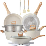 16-piece non-stick cookware set with aluminum core and bakelite handles