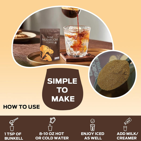 mushroom coffee, adaptogenic 6 mushrooms with lion's mane, reishi, cordyceps, shiitake, king trumpet & turkey tail, instant coffee powder for energy, digestion & immune support, 30 servings