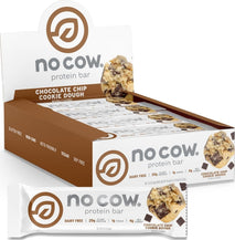No Cow Vegan Protein Bars, Upgraded Chocolate Chip Cookie Dough, 20g Plant Based Protein, Gluten Free, Dairy Free, Soy Free, Keto Friendly, Low Sugar, High Fiber Snack Bars, Pack of 12