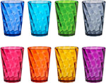 US Acrylic Optix Plastic Reusable Drinking Glasses (Set of 8) 20oz Water Cups in Jewel Tone Colors | BPA-Free Tumblers, Made in USA | Top-Rack Dishwasher Safe