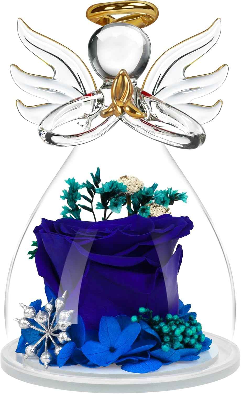 Valentines Day Rose Gifts for Her,Fresh Flowers for Delivery,Birthday Gifts for Women Mom,Preserved Flowers in Glass Angel Figurine,Angel Mothers Day Rose Gift for Mom Grandma,Purple Gift Valentines