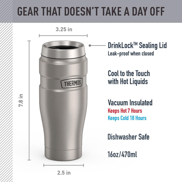 Thermos Stainless King Vacuum-Insulated Travel Tumbler, 16 Ounce, Matte Steel