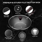 Wok, 13 Inch carbon steel woks & stir-fry pans nonstick, Pre-Seasoned 5.8QT Flat Bottom Chinese Wok Paella Pan with lid, Carbon Steel Cookware, Compatible with All Cooktops