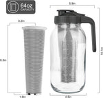 64 oz Mason Jar Pitcher with Stainless Steel Filter for Iced Coffee and Tea