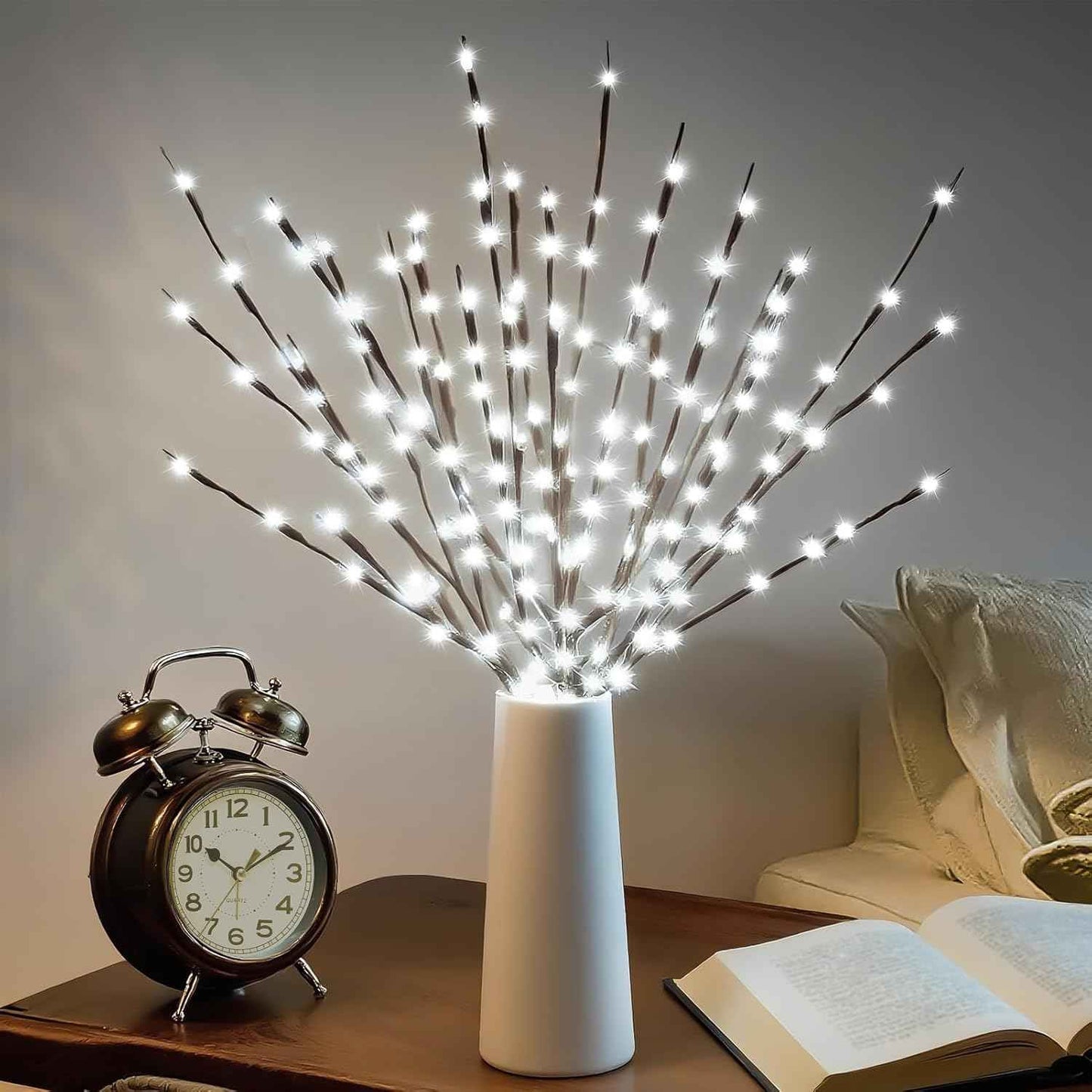 DK177 2 Pack Led Branch Light Battery Operated Lighted Branch Vase Filler Willow Tree Artificial Little Twig Power Brown 30 Inch 20 LED for Home Romantic Decoration, Warm White