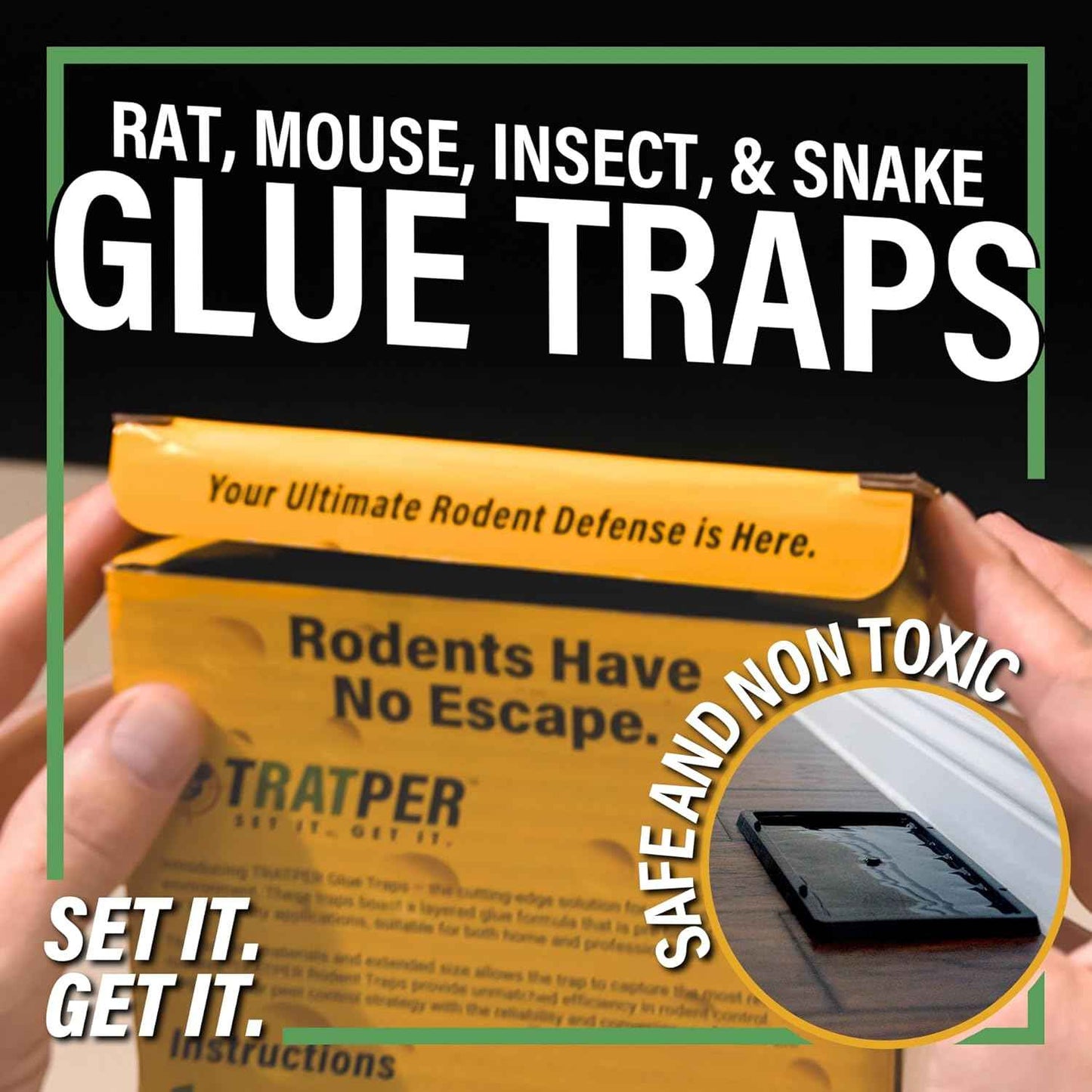 Glue Traps for Mice,Rat,Mouse,Snake,Lizard,Insect. 10 Pack. Extra Strength,Pre-Baited Adhesive.Heavy Duty Plastic Tray.Non-Toxic,Chemical-Free Pest Control for Home. 10Pack