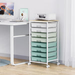 Rolling Storage Utility Cart with 8 Drawers and Wooden Tabletop