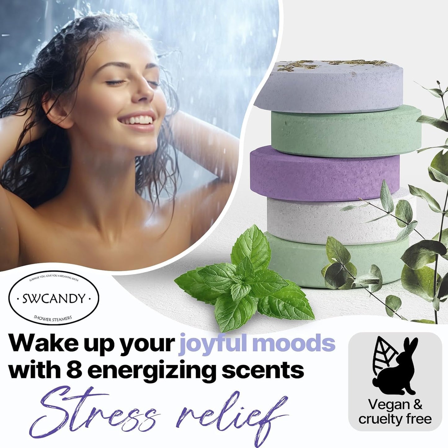 Shower Steamers Aromatherapy Birthday Gifts for Women - SWCANDY 8 Pcs Easter Basket Stuffers, Her Mom Adults Men Him Teen Self Care with Natural Essential Oils Relaxation Home SPA Travel Holidays