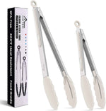 HOTEC Premium 7 & 9 Inch Kitchen Tongs, Stainless Steel Locking Cooking Tongs with Silicone Tips, Non-Scratch & Heat Resistant, Serving Tongs for Salad, BBQ, Classic Blue, Set of 2