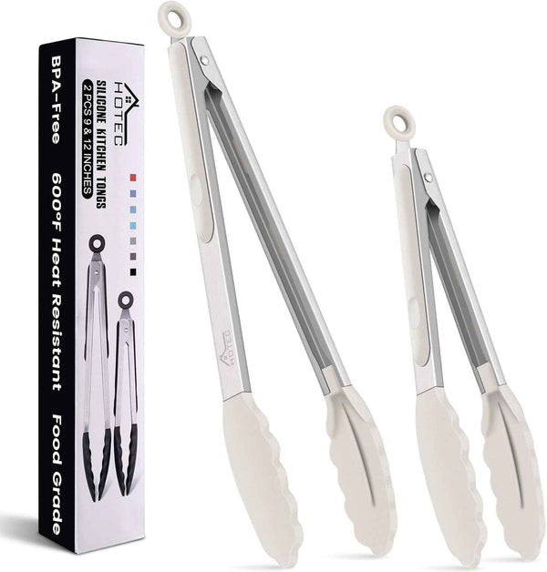 HOTEC Premium 7 & 9 Inch Kitchen Tongs, Stainless Steel Locking Cooking Tongs with Silicone Tips, Non-Scratch & Heat Resistant, Serving Tongs for Salad, BBQ, Classic Blue, Set of 2