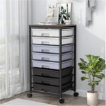 Rolling Storage Utility Cart with 8 Drawers and Wooden Tabletop