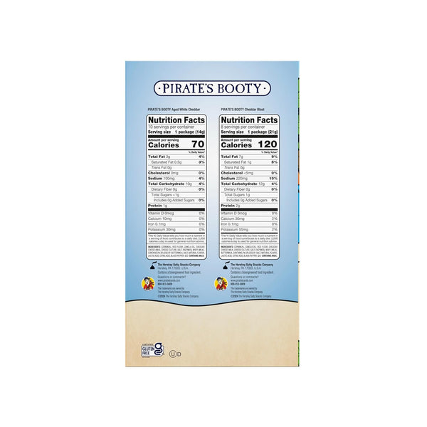 Pirate's Booty Aged White Cheddar and Cheddar Blast Cheese Puffs Variety Pack, 18-count, 0.5oz and 0.75oz bags, gluten-free kids snacks